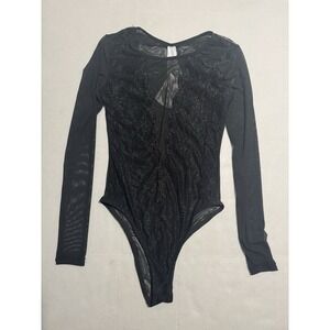 Forever 21 Black Lacey Embroidered Leotard, Women's Small NWT